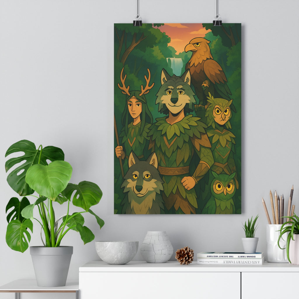 Poster décoratif cartoon nature sauvage vert brun mystique salon chambre écomythologique moderne qualité premium