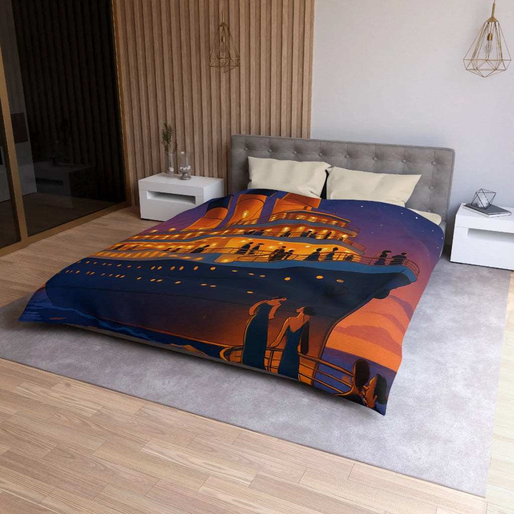 Douce soirée étoilée sur un paquebot illuminé naviguant sur des eaux calmes