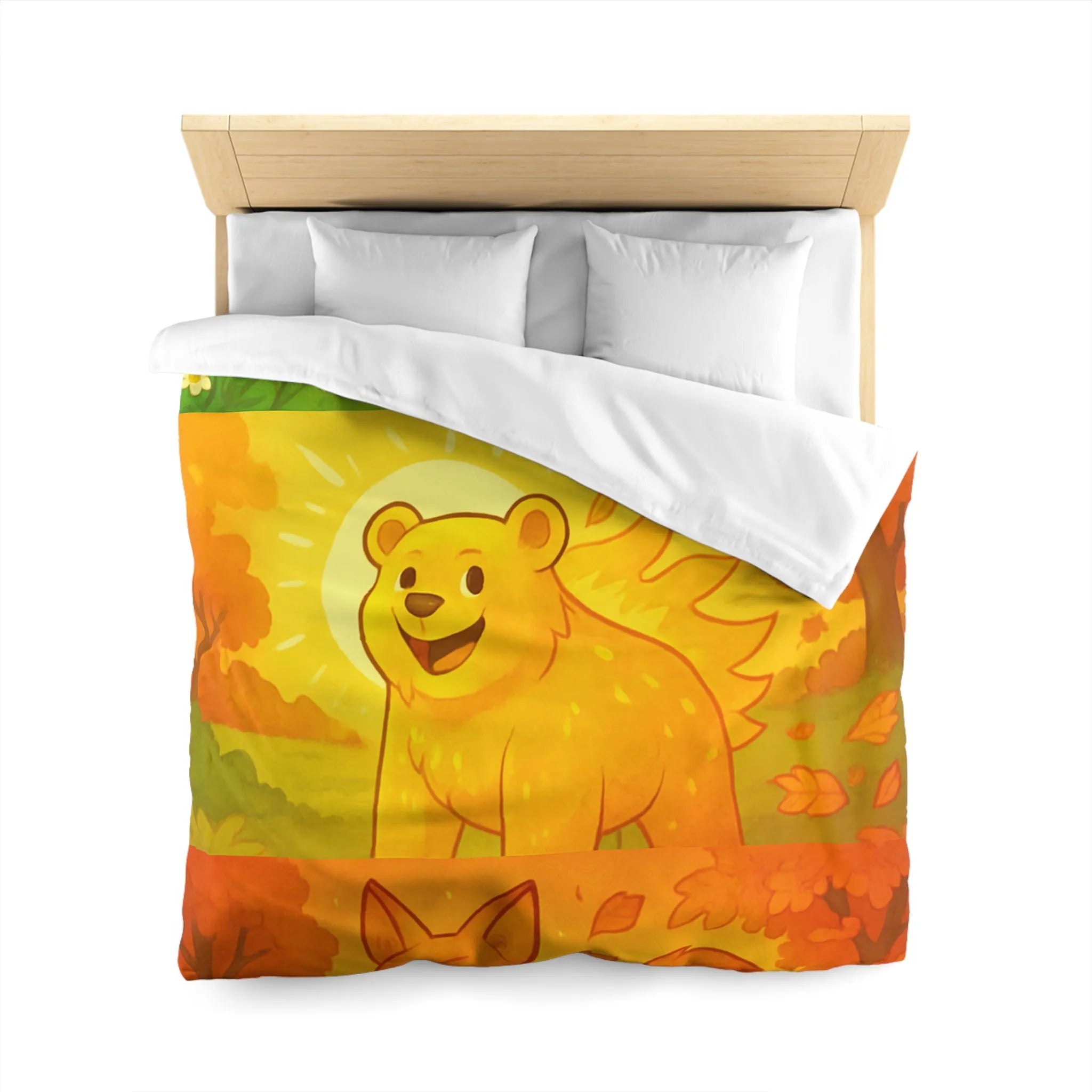 Housse de couette enchantée avec cerf, ours et renard en couleurs vives saisonnières