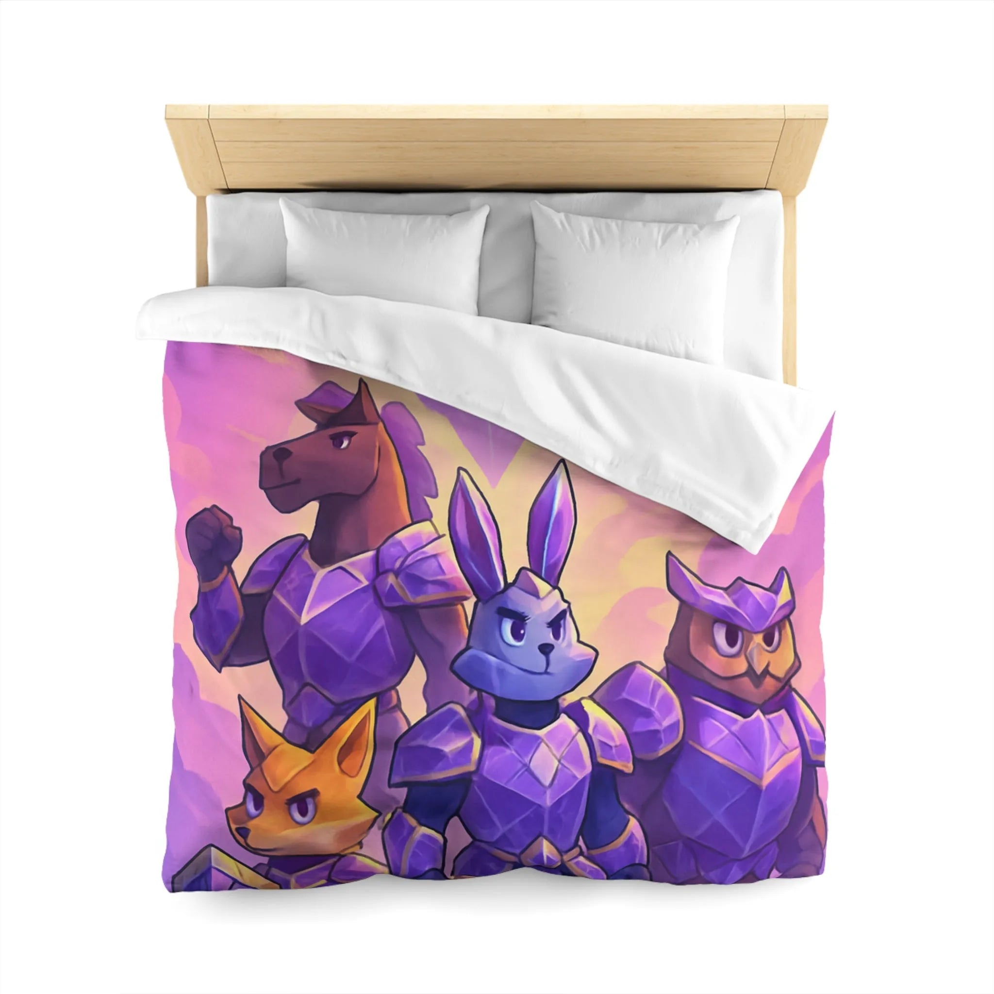 Housse de couette avec animaux chevaliers et château flottant pour chambre enfant