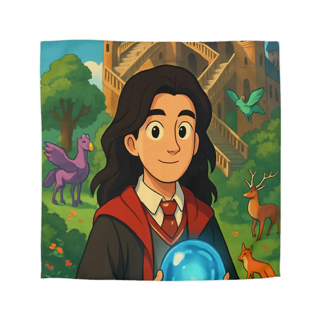 Housse de Couette Magique avec Élève et Château Fantastique pour Chambre Enchantée