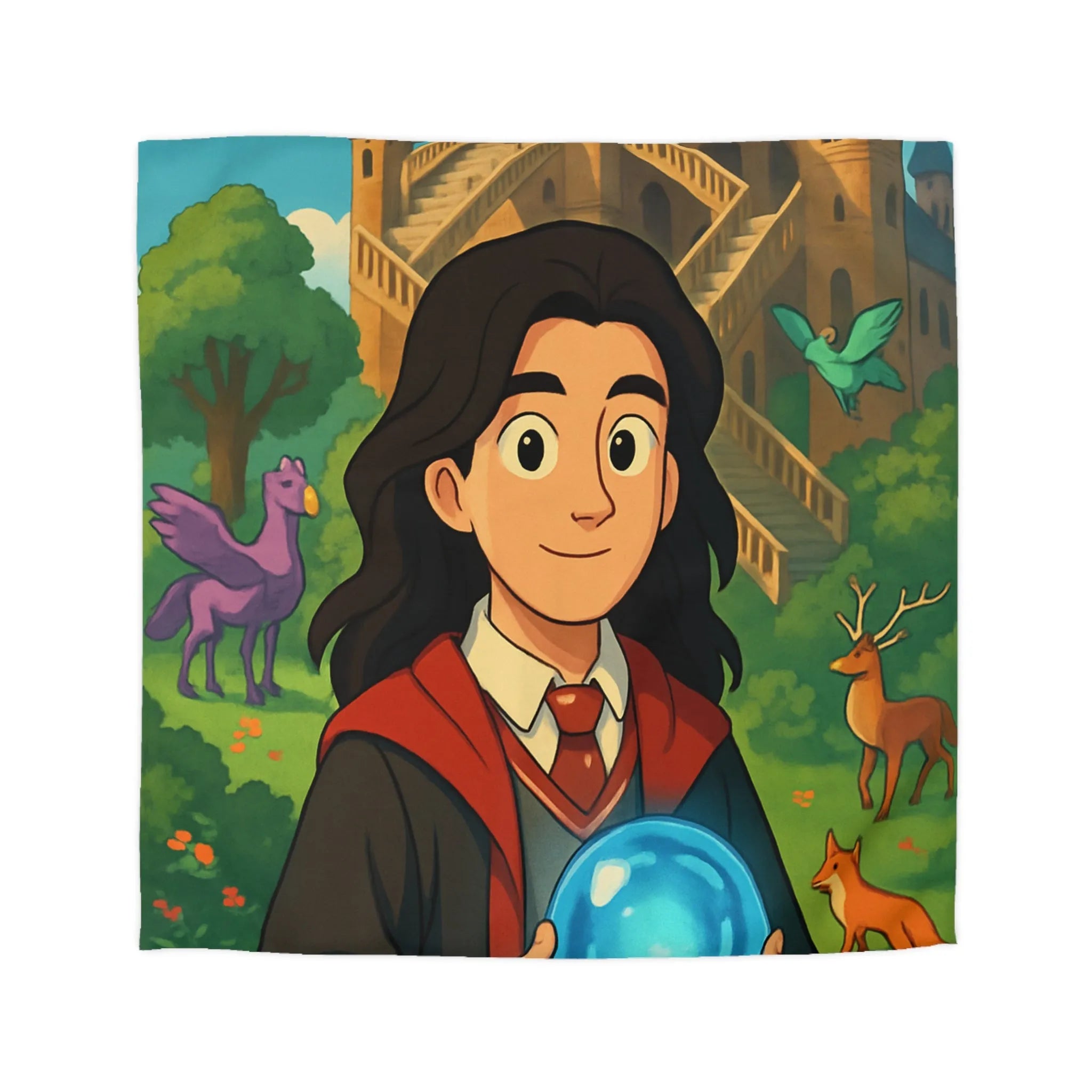 Housse de Couette Magique avec Élève et Château Fantastique pour Chambre Enchantée