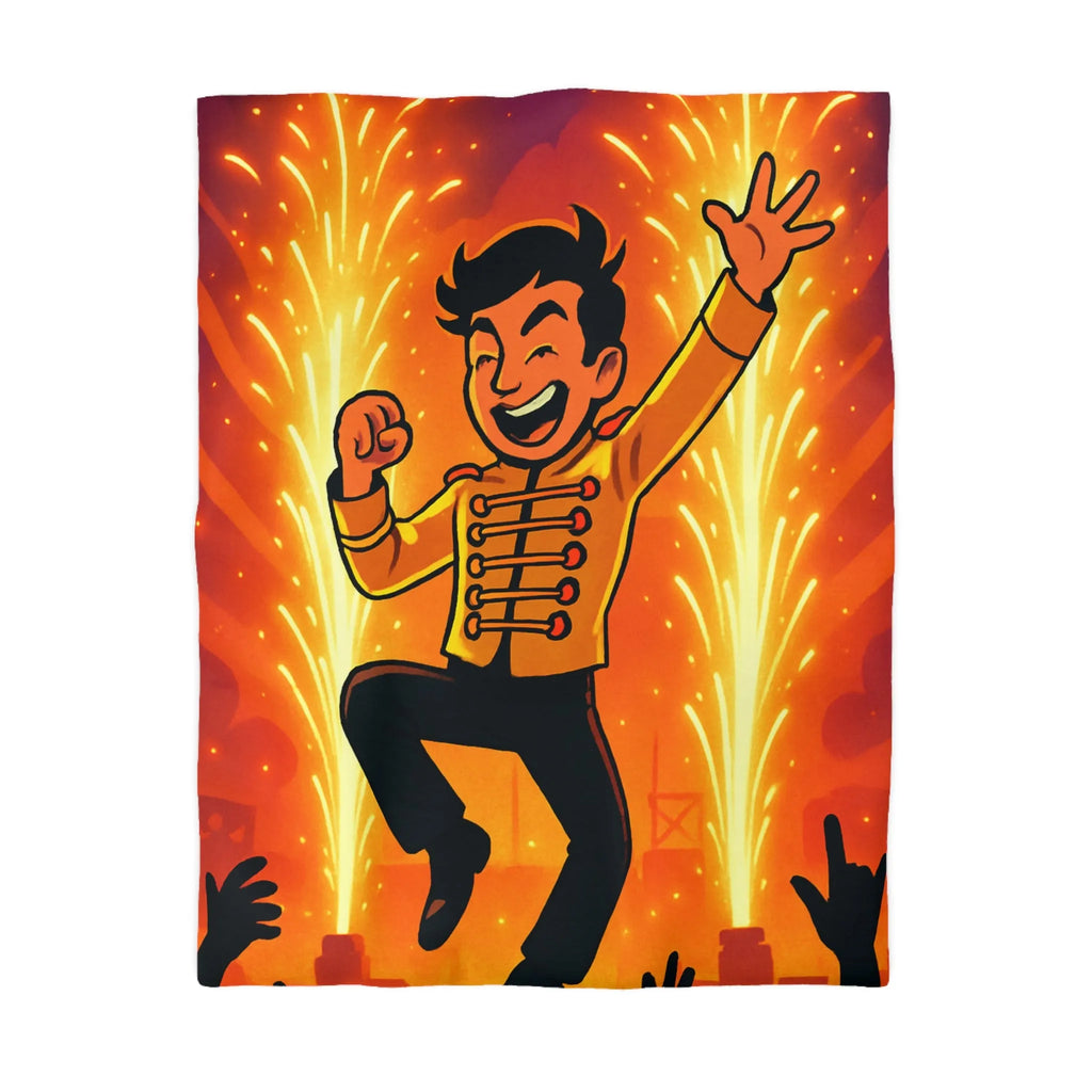 Housse de couette colorée avec personnage joyeux dans un spectacle éclatant et vibrant