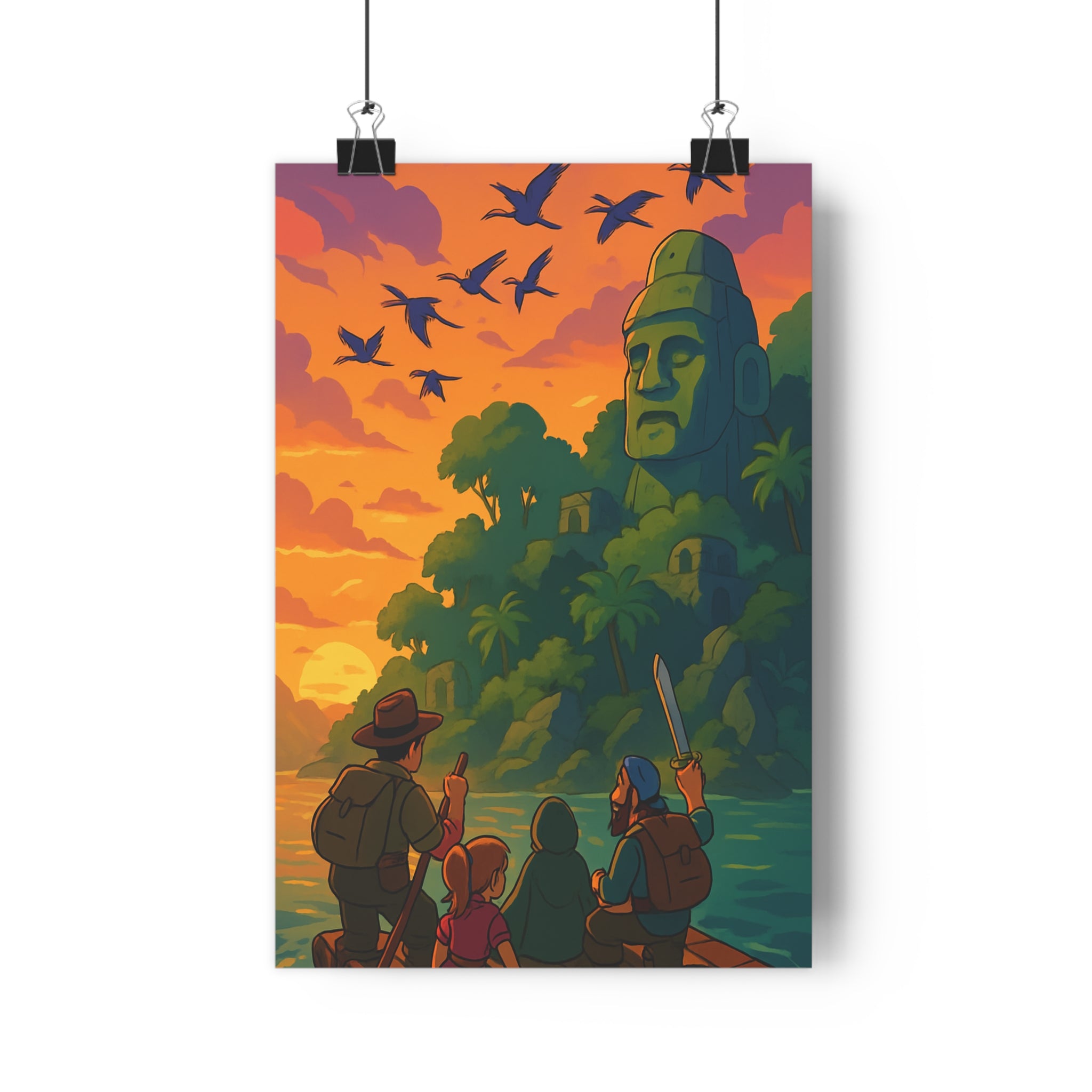 Poster décoratif aventure tropicale orange coucher soleil mystique chambre salon art mural vibrant qualité