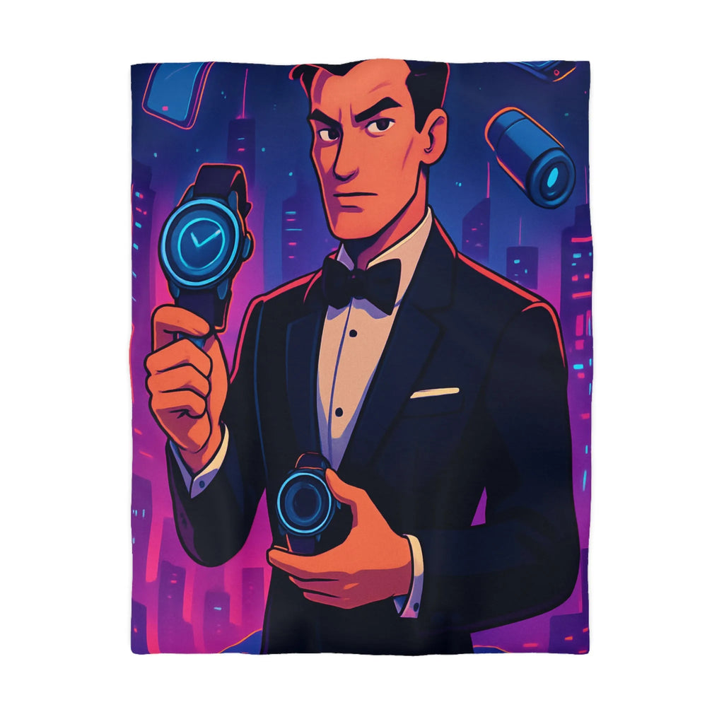 Housse de couette élégante avec illustration moderne et futuriste d'espion mystérieux