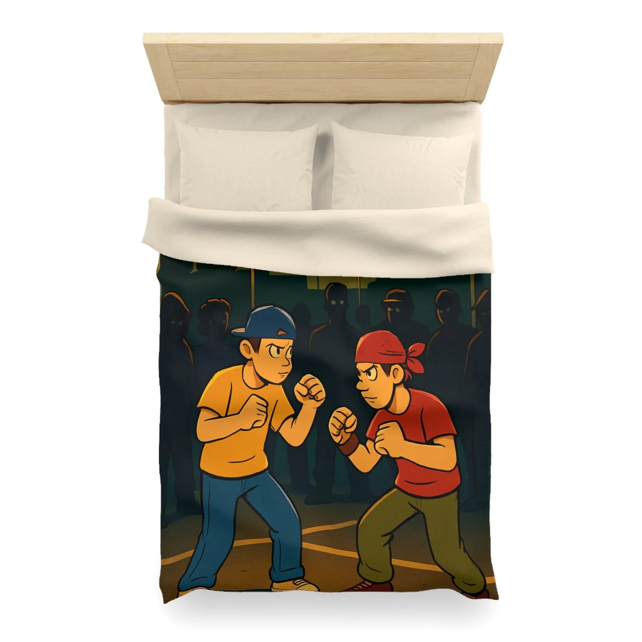 Housse de couette avec illustration urbaine de deux boxeurs sous lampadaires la nuit