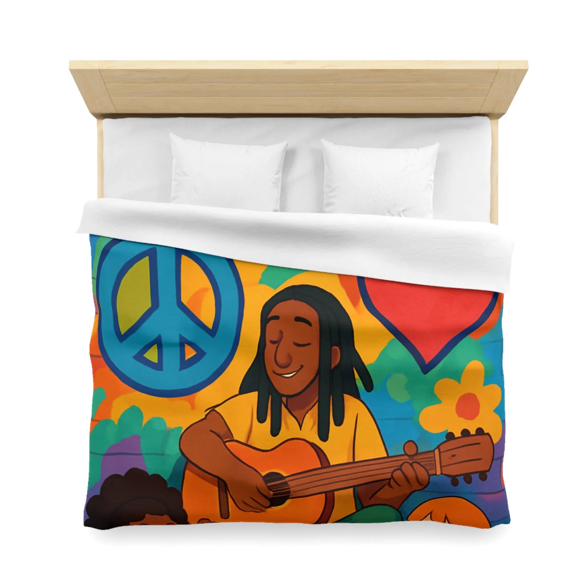 Housse de Couette Colorée avec Musicien Jouant de la Guitare pour Enfants Heureux