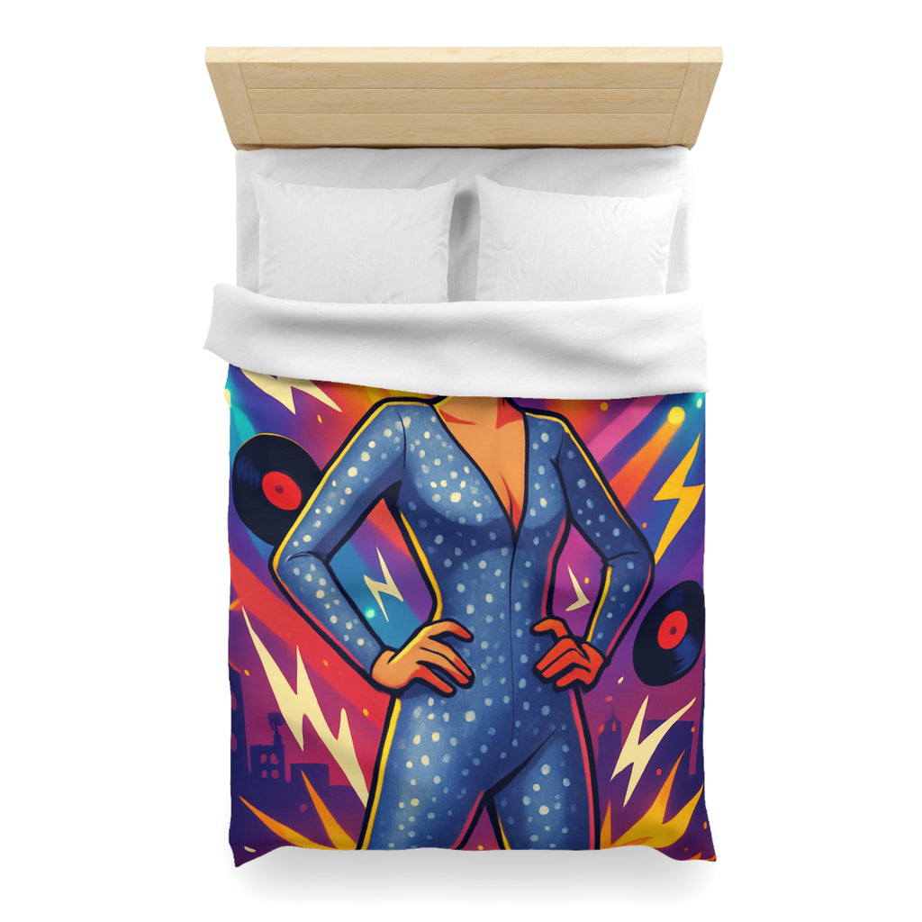 Housse de Couette Thématique Musique Vintage avec Femme dans Combinaison Étoilée Scintillante