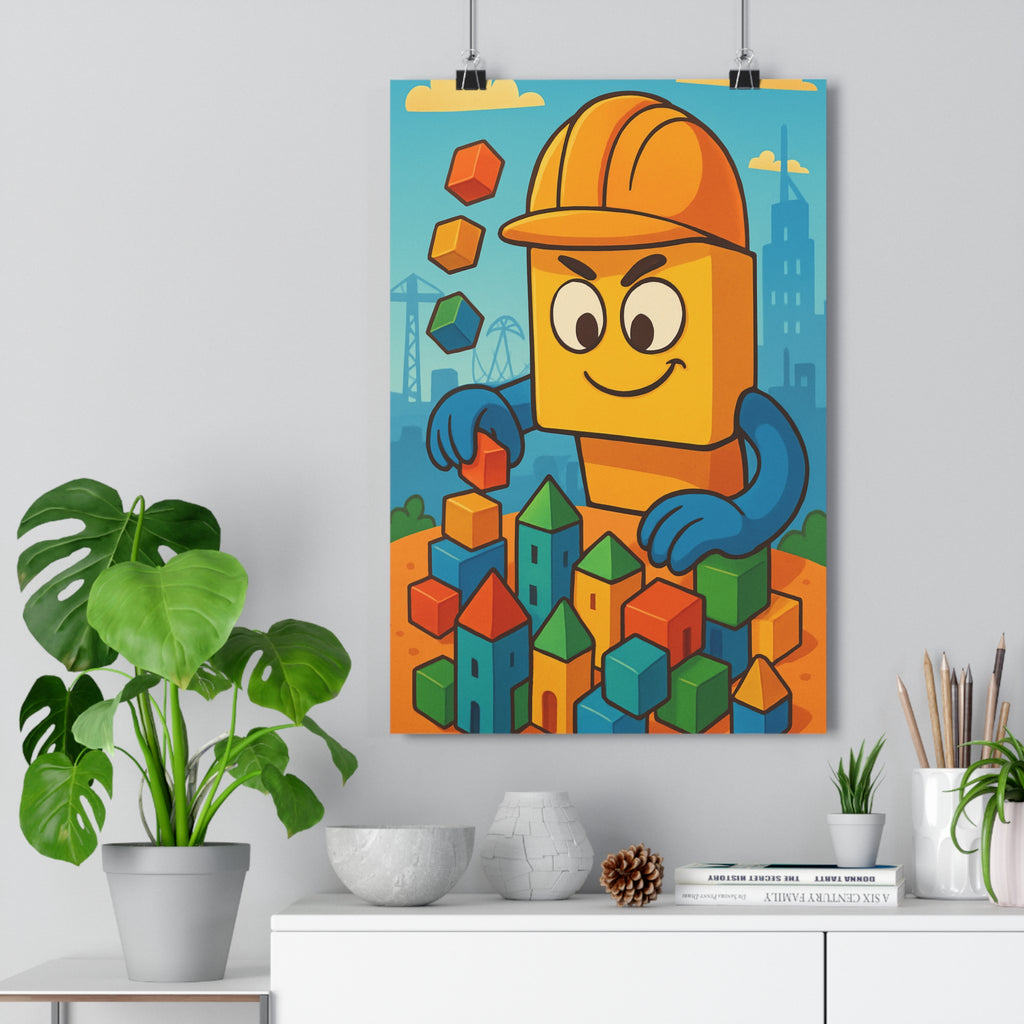 Poster décoratif enfant cartoon joyeux rouge bleu vert jaune chambre jeu créatif fantasque coloré