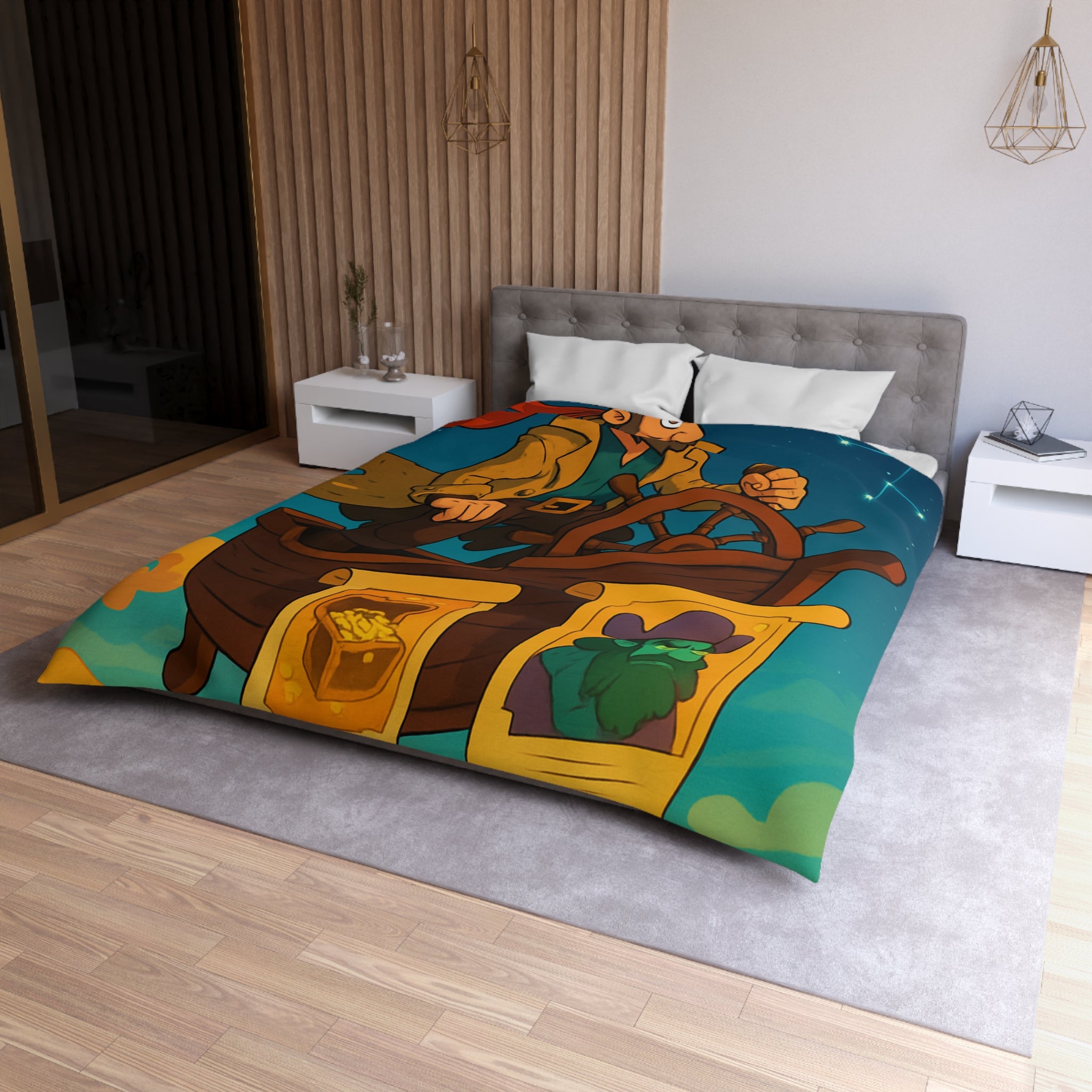 Pirate aventureux naviguant dans le ciel étoilé sur un bateau volant enchanteur