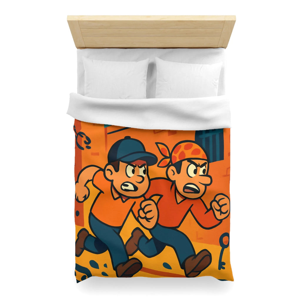 Housse de couette cartoon évasion prisonniers, ambiance aventure et couleurs vives captivantes