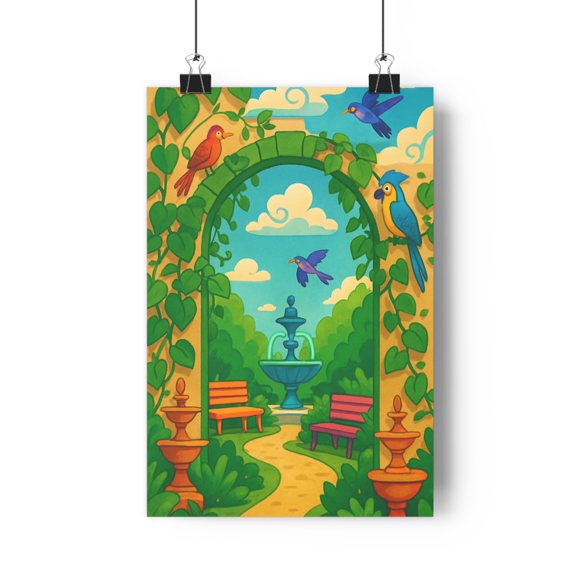 Poster décoratif oasis urbain jardin enchanteur moderne coloré joyeux salon nature relaxant ambiance unique