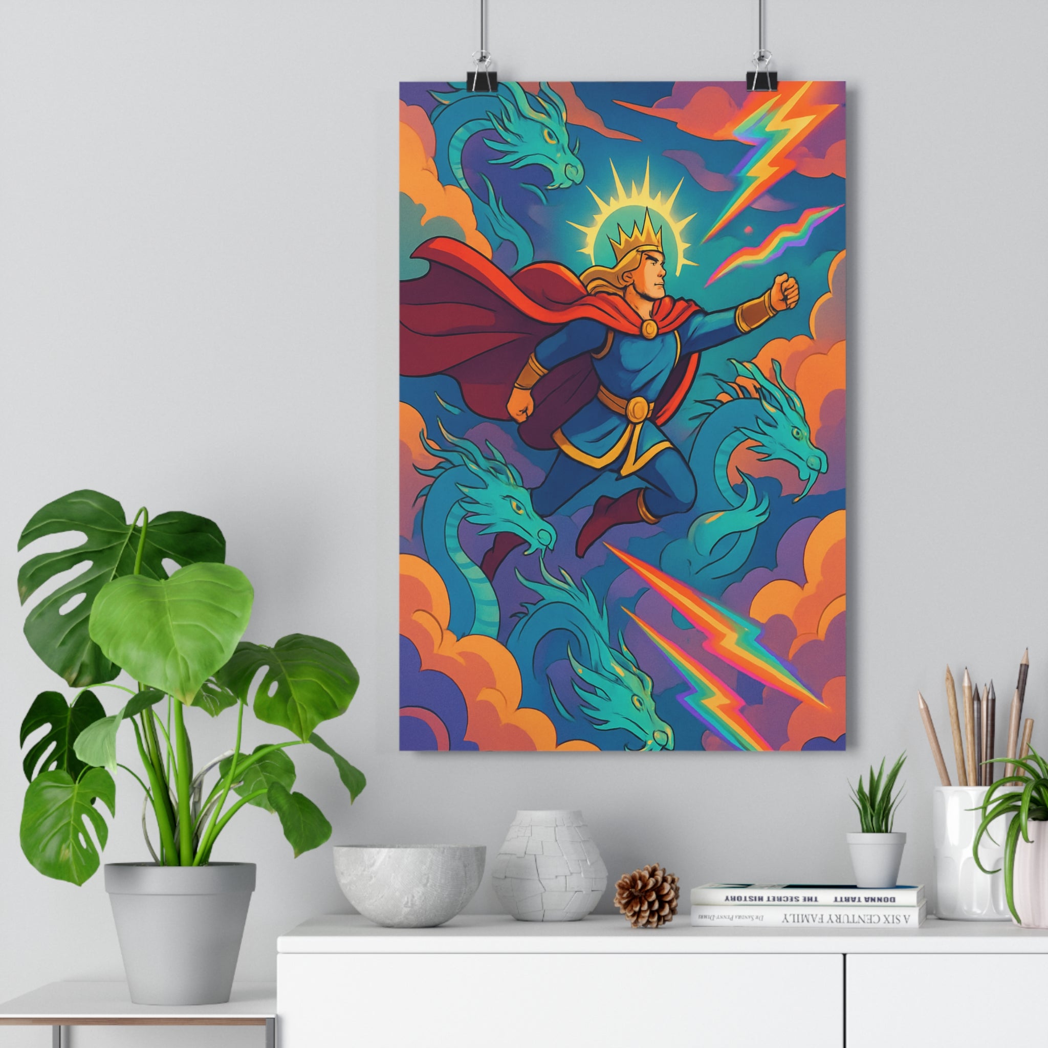 Poster décoratif anime épique mythologique bleu orange violet aventure mystique chambre bureau 30x46 cm