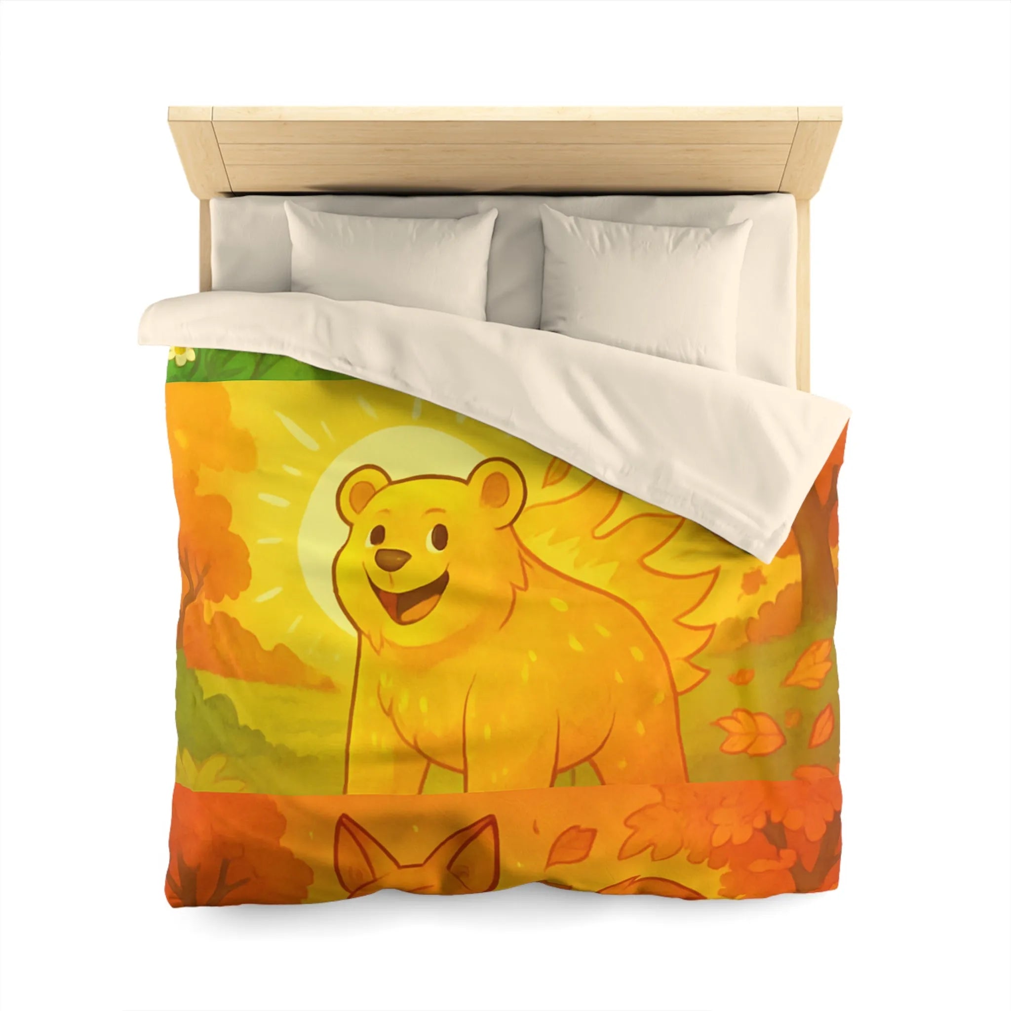 Housse de couette enchantée avec cerf, ours et renard en couleurs vives saisonnières