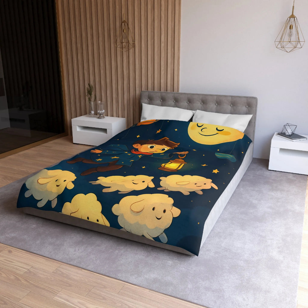 Housse de couette enfant rêveur avec étoiles, lune et moutons volants mignons
