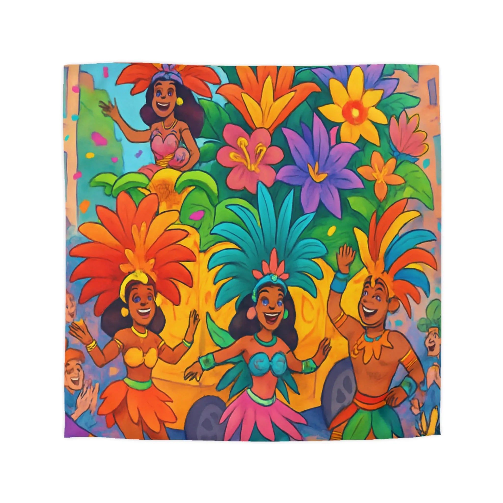 Housse de couette colorée avec danseurs et fleurs inspirée d'un carnaval tropical festif