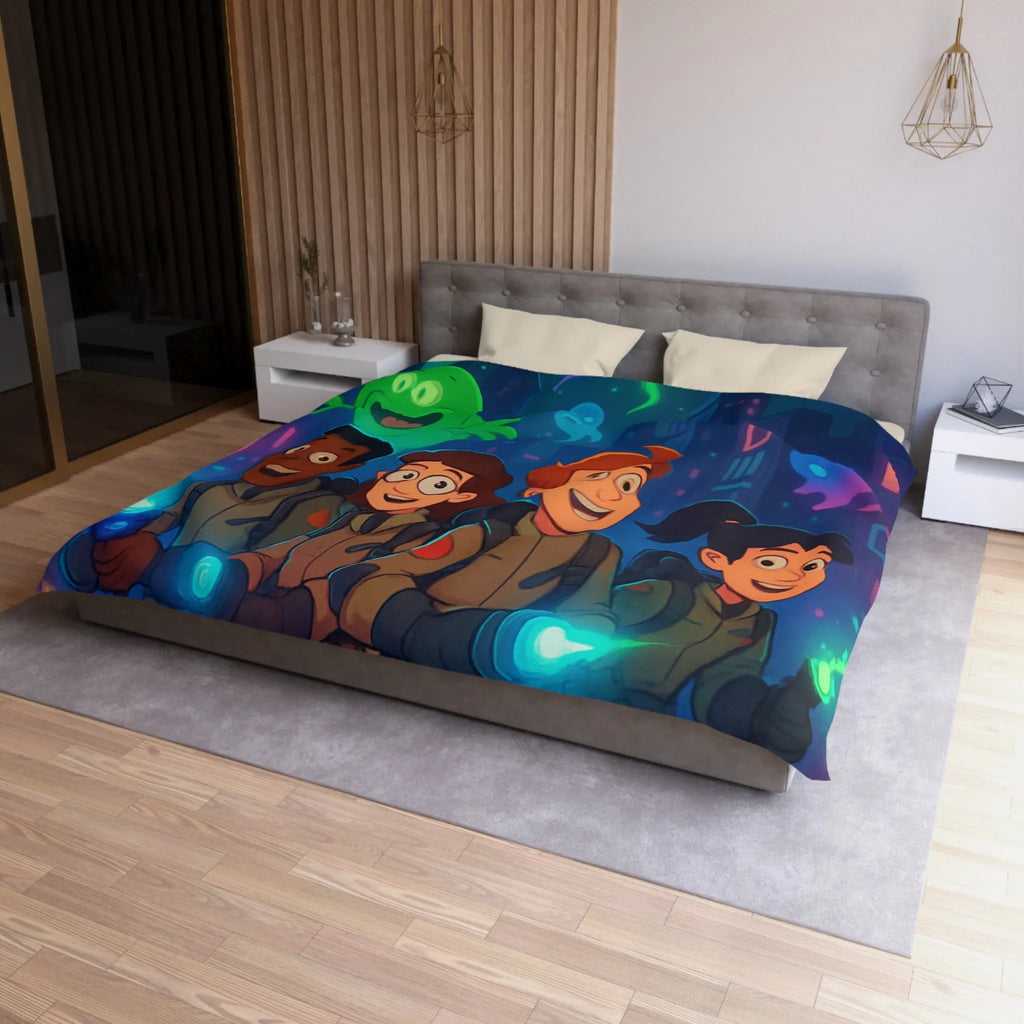 Housse de couette fantômes stylisés chasseurs de spectres pour chambre d'enfant joyeuse et colorée