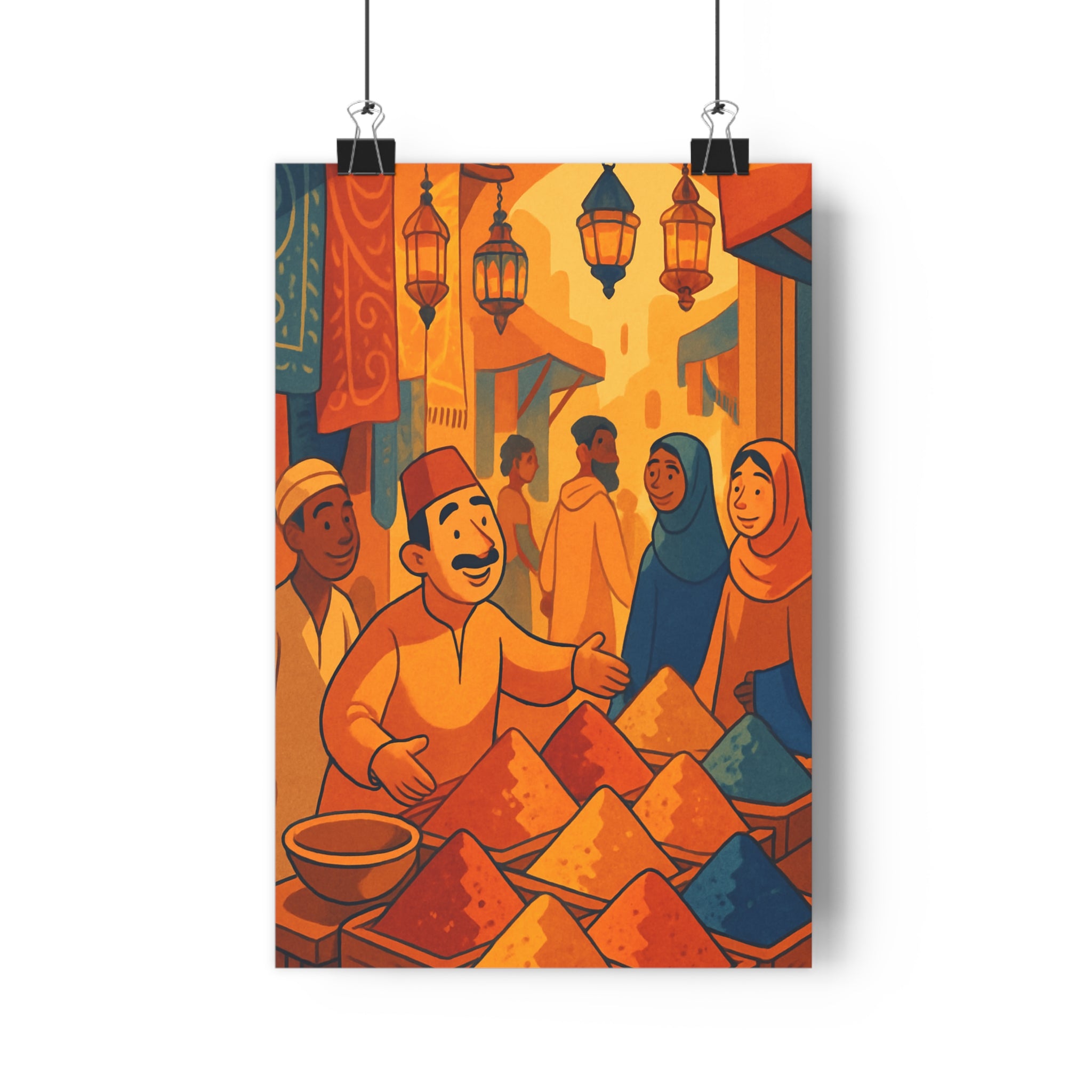 Poster décoratif cartoon jaune orange bleu exotique salon chambre 30x46 intérieur aventure couleur vibrant