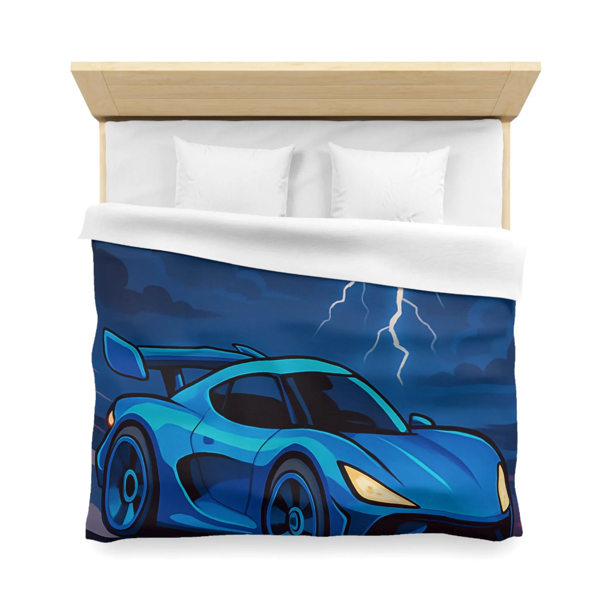 Housse de couette bleue supercar avec éclair ciel dramatique pour chambre moderne
