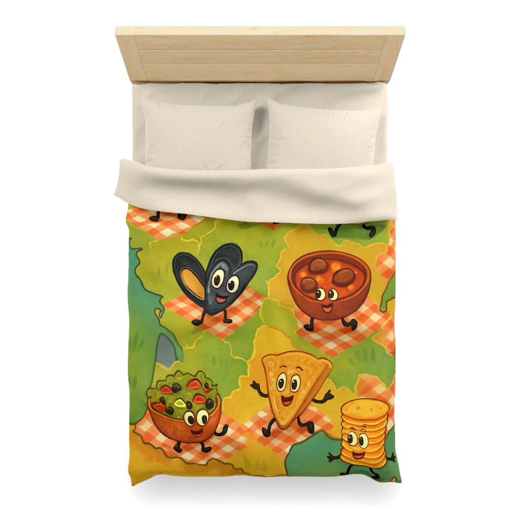 Housse de couette colorée avec motif ludique de spécialités culinaires françaises