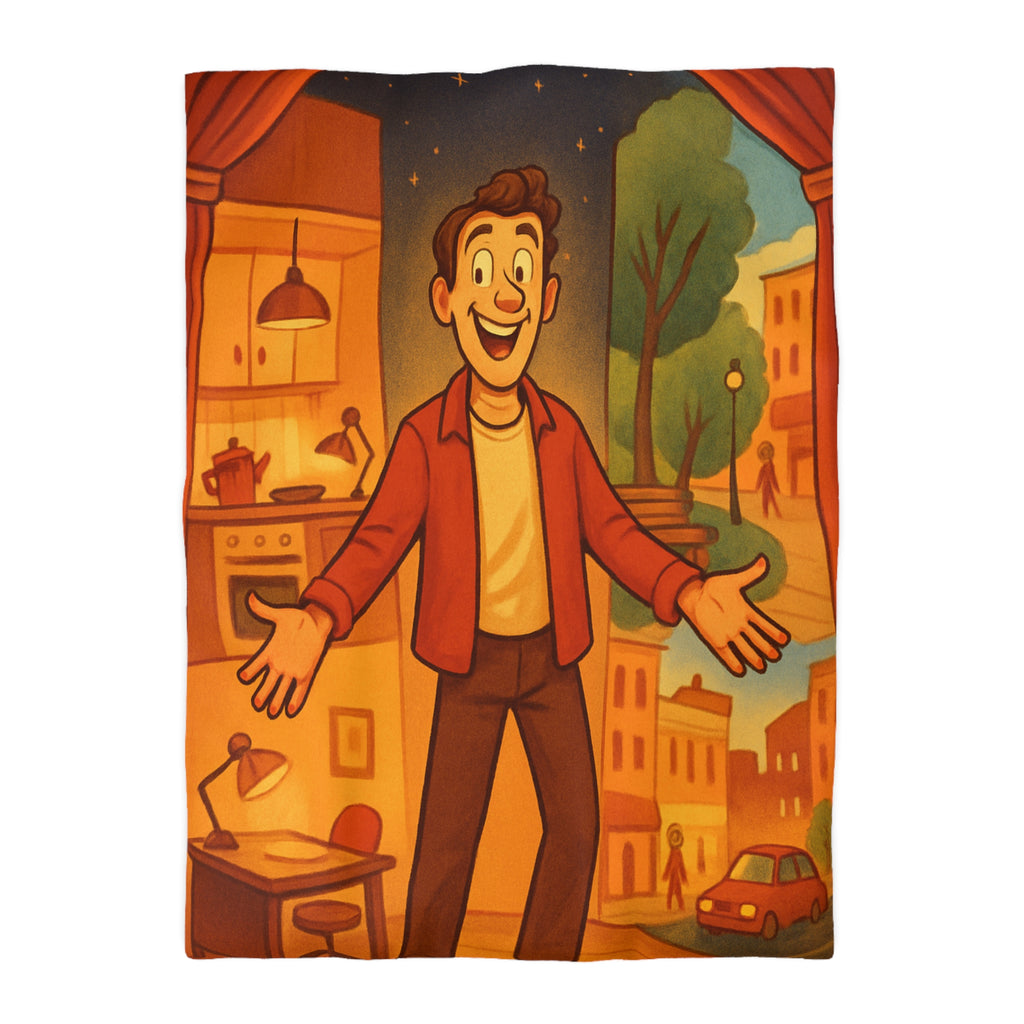 Housse de Couette Théâtrale avec Scène d'Intérieur et Extérieur Ville Colorée