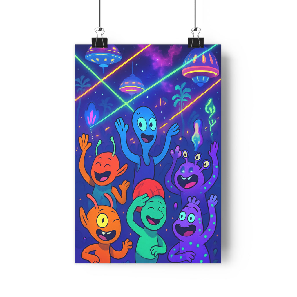 Poster décoratif cartoon néon bleu violet orange vert extraterrestre joyeux salon chambre bureau 30x46