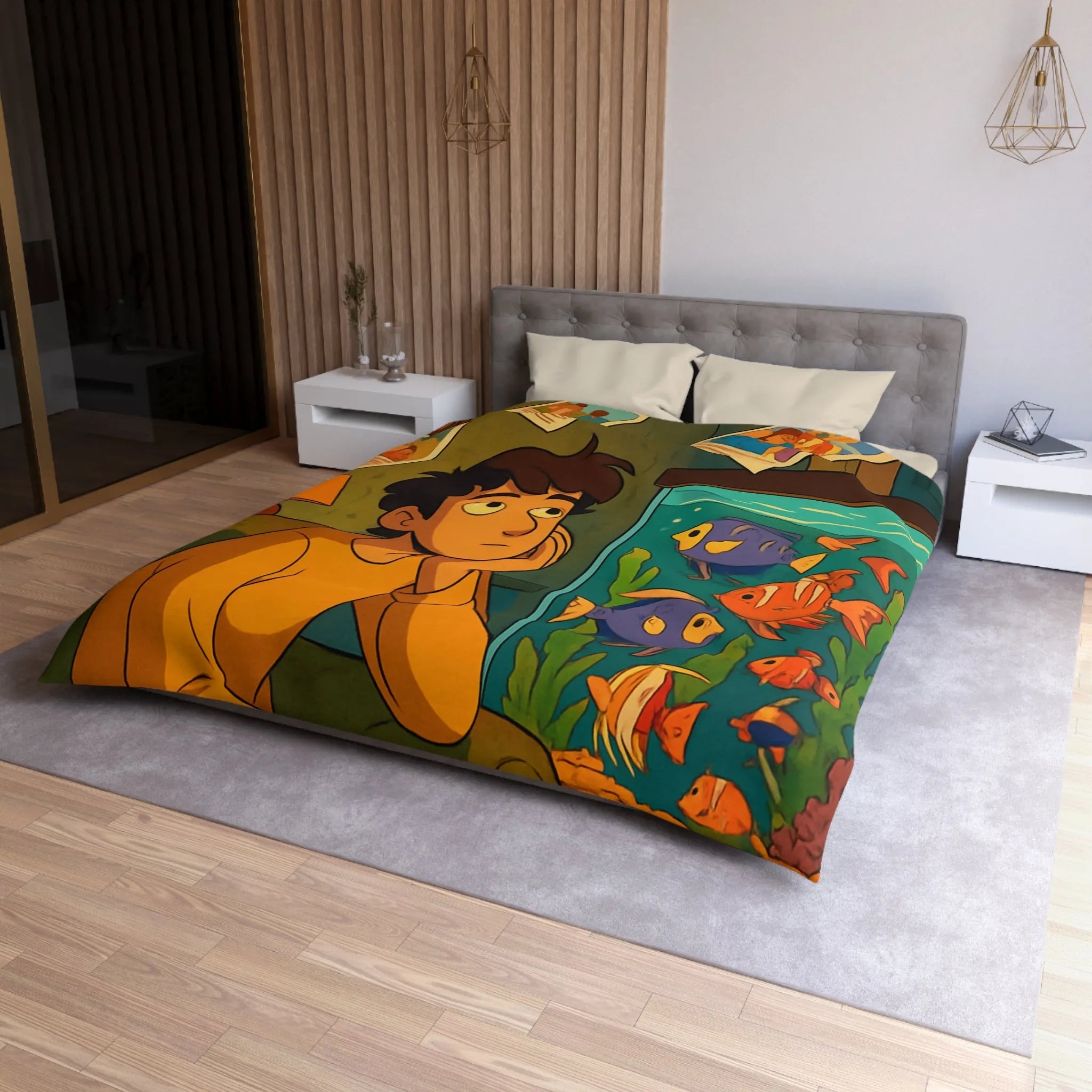 Captivant design coloré d'une chambre rêveuse avec poissons pour adolescents rêveurs