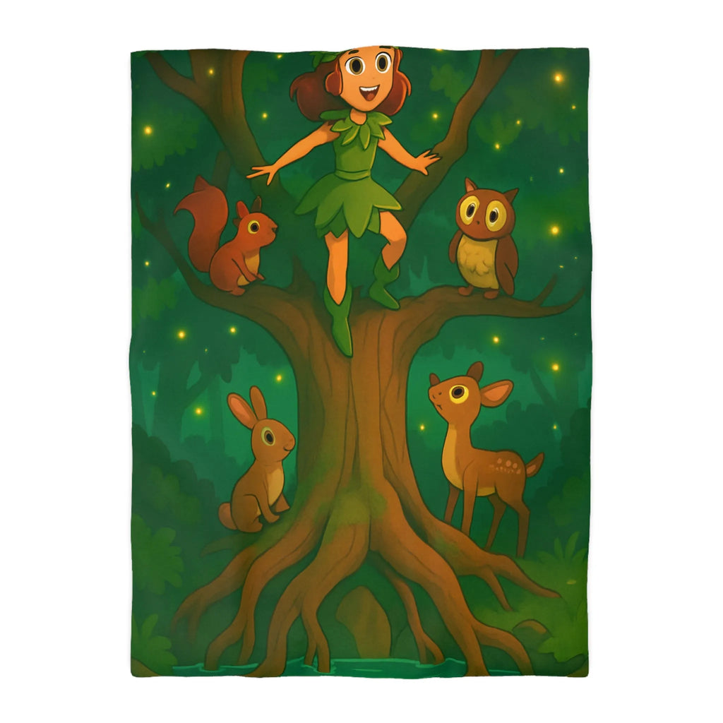 Housse de couette magique forêt enchantée avec animaux et fée enfantine verte
