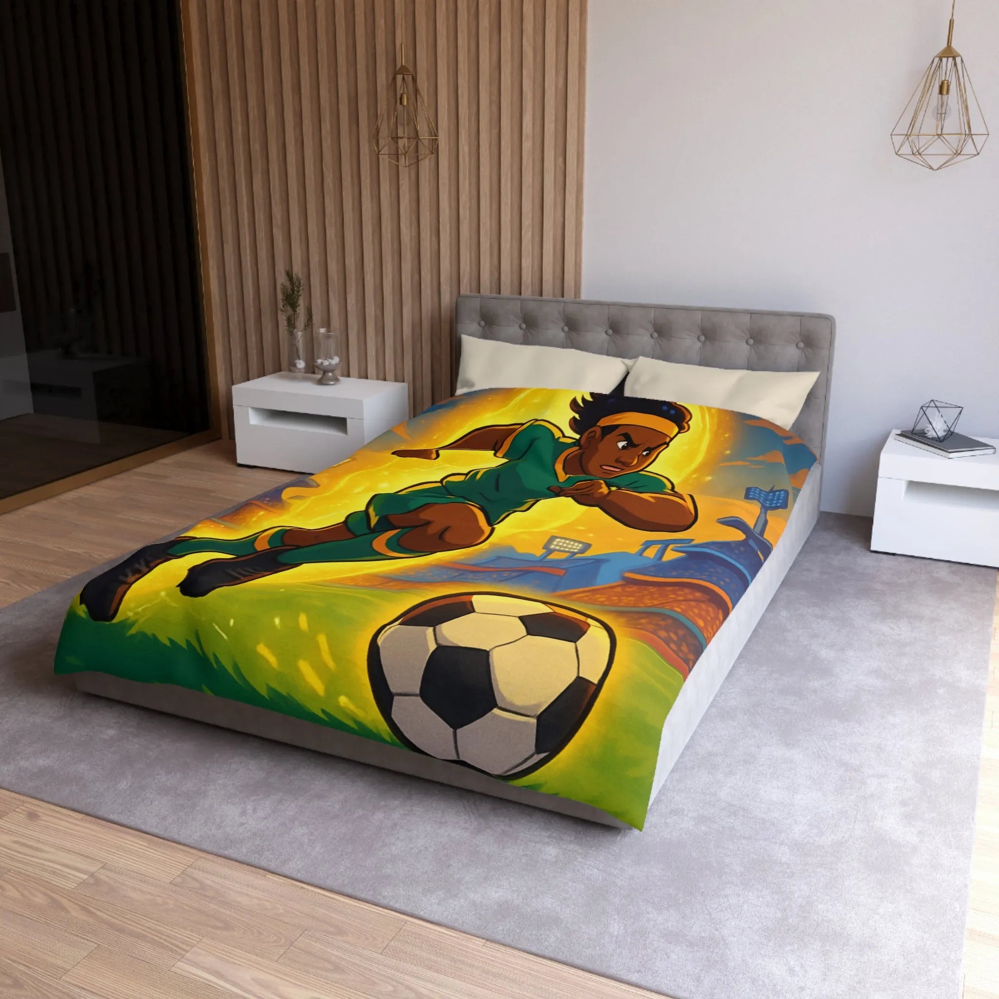 Housse de Couette Inspirée Footballeur Dessin Animé Dynamique pour Chambre de Supporter Passionné
