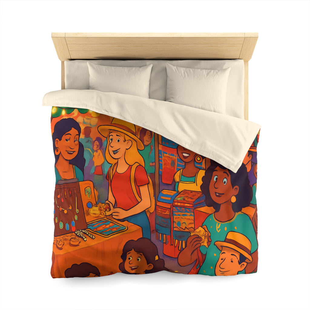 Housse de couette pour enfants avec design marché coloré de nuit animé et festif