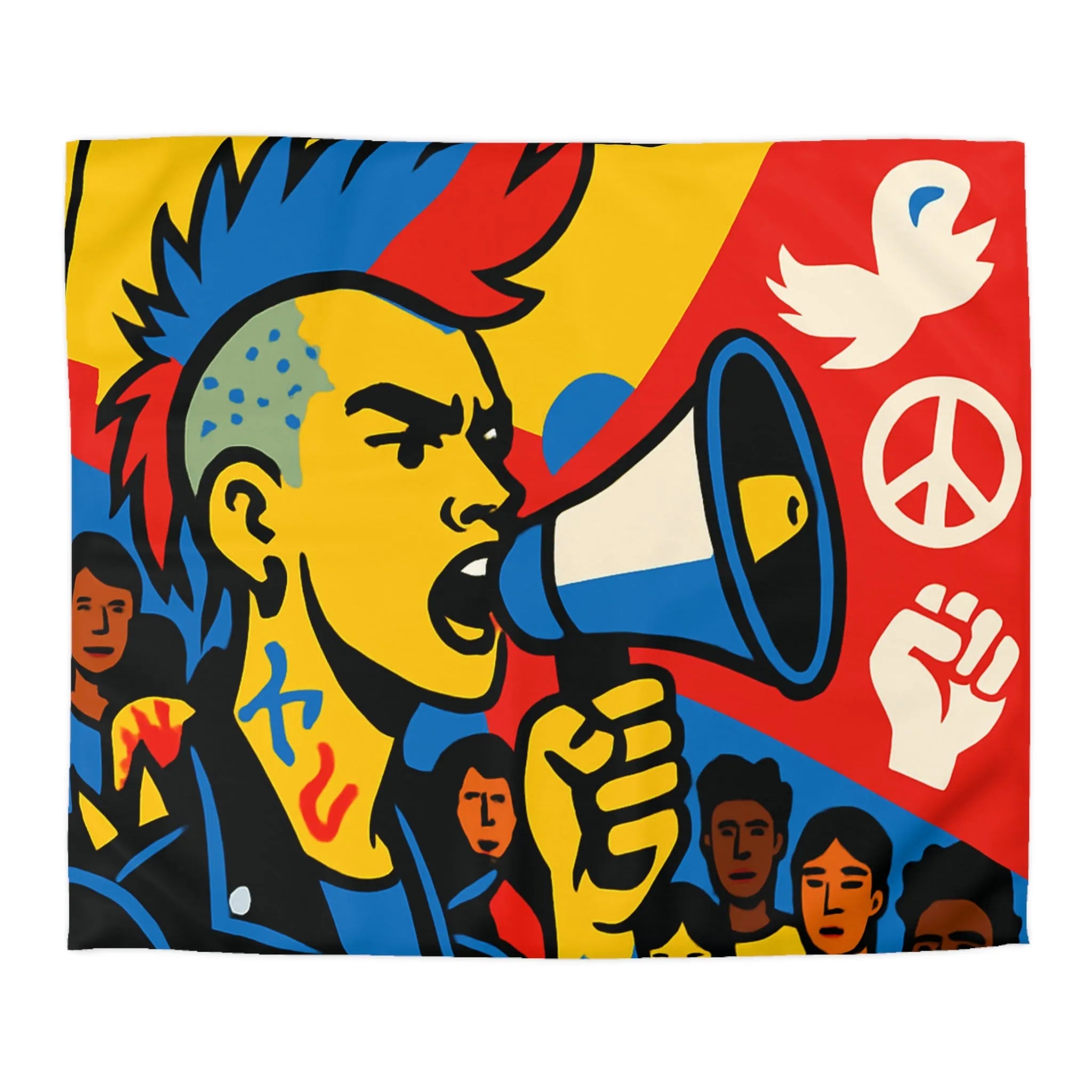 Housse de couette colorée avec illustration dynamique de manifestant engagé pour la paix