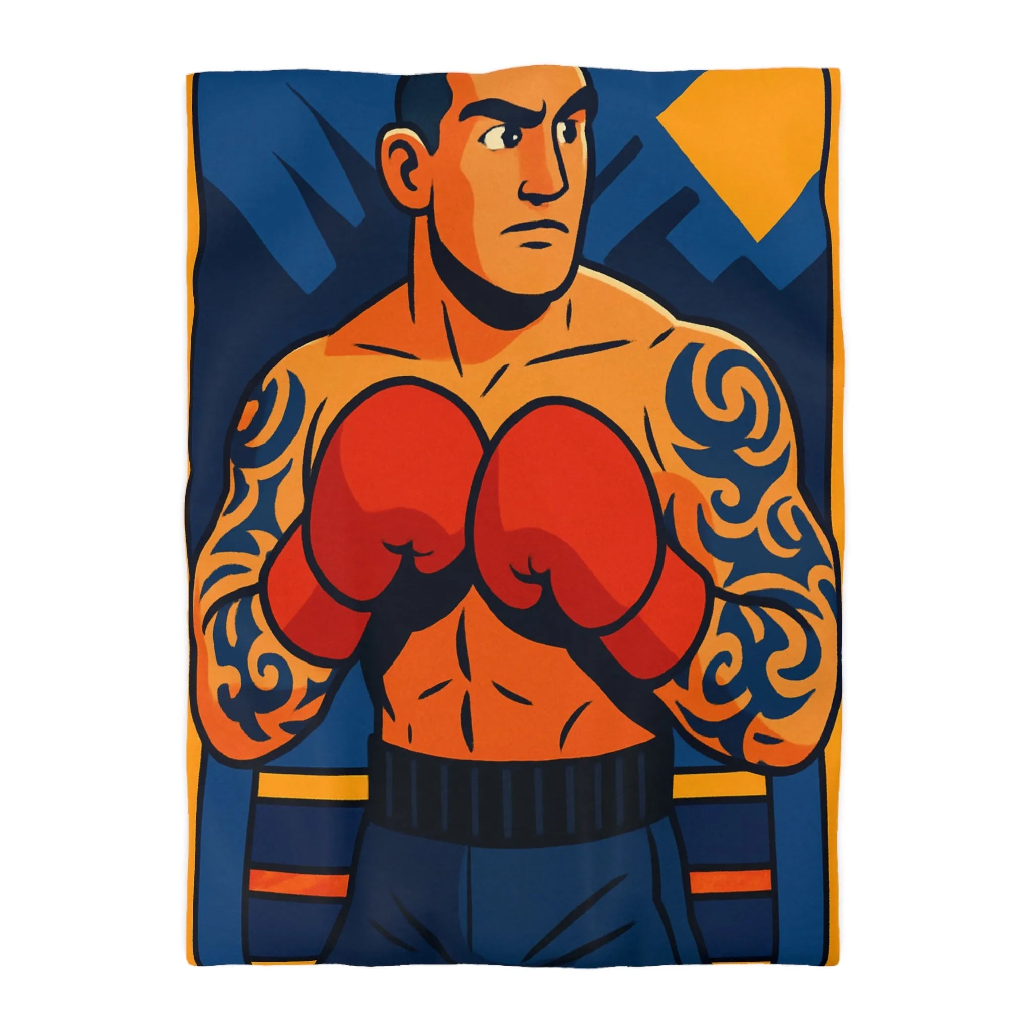 Housse de couette illustrée avec boxeur tatoué en style vectoriel coloré et dynamique