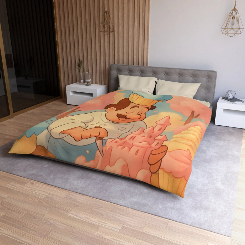 Housse de couette avec pâtissier créatif et château en crème pâtissière colorée