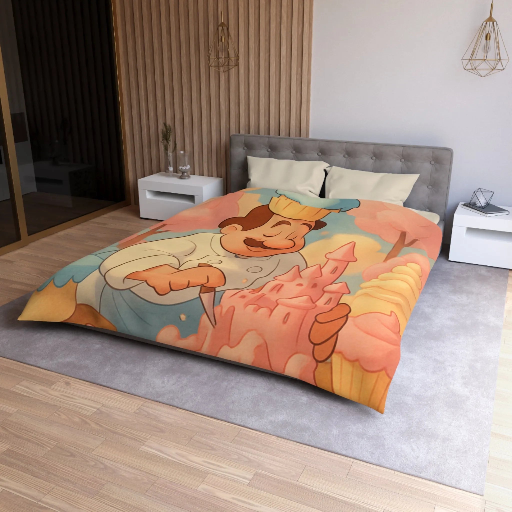 Housse de couette avec pâtissier créatif et château en crème pâtissière colorée