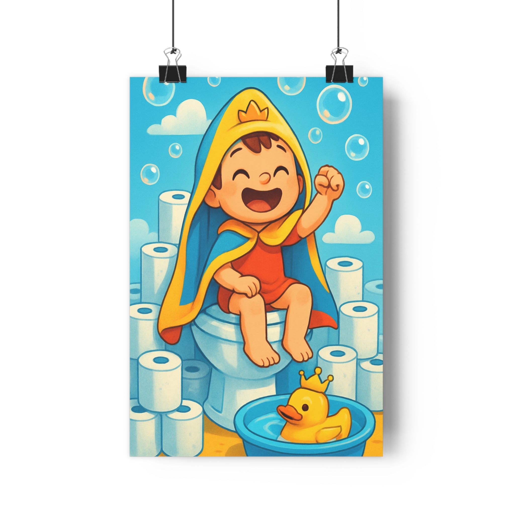 Poster décoratif enfant joyeux coloré cape couronne bleu ludique chambre moderne art mural original