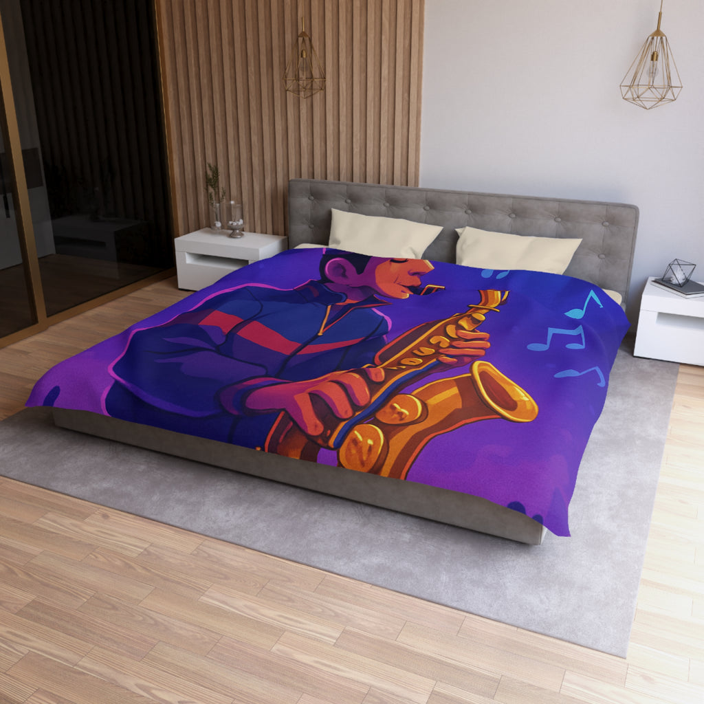 Jazz nocturne vibrant avec joueur de saxophone énergique sous lumières colorées et musique entraînante