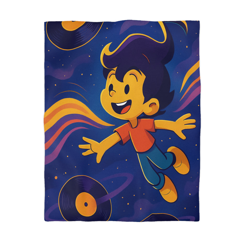 Housse de couette rêve lumineux enfant, aventure musicale, espace éclatant, design contemporain