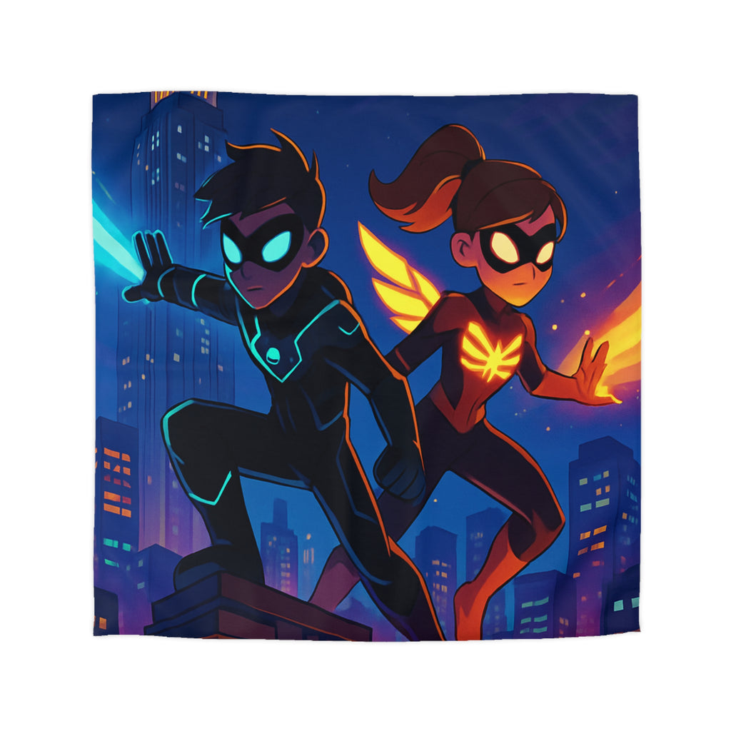 Housse de couette super-héros urbain : ambiance dynamique, couleurs vives, motifs modernes et audacieux