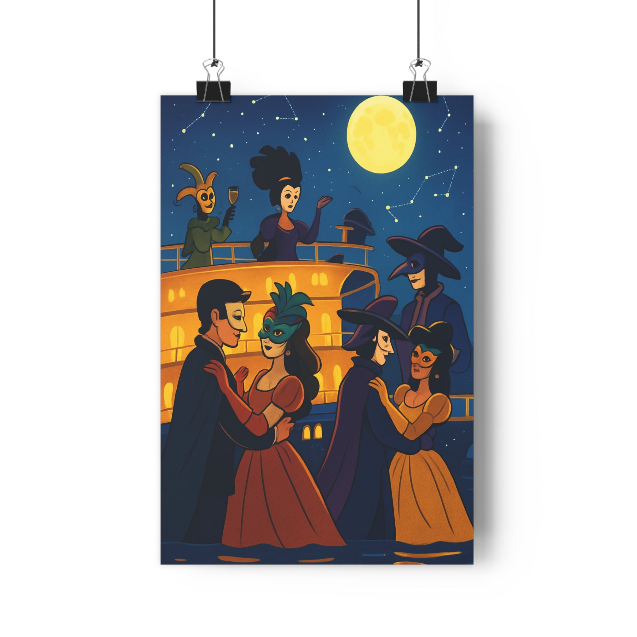 Poster décoratif mystique bleu riche salon chambre magique vintage mystérieux danse personnages 30x46 cm