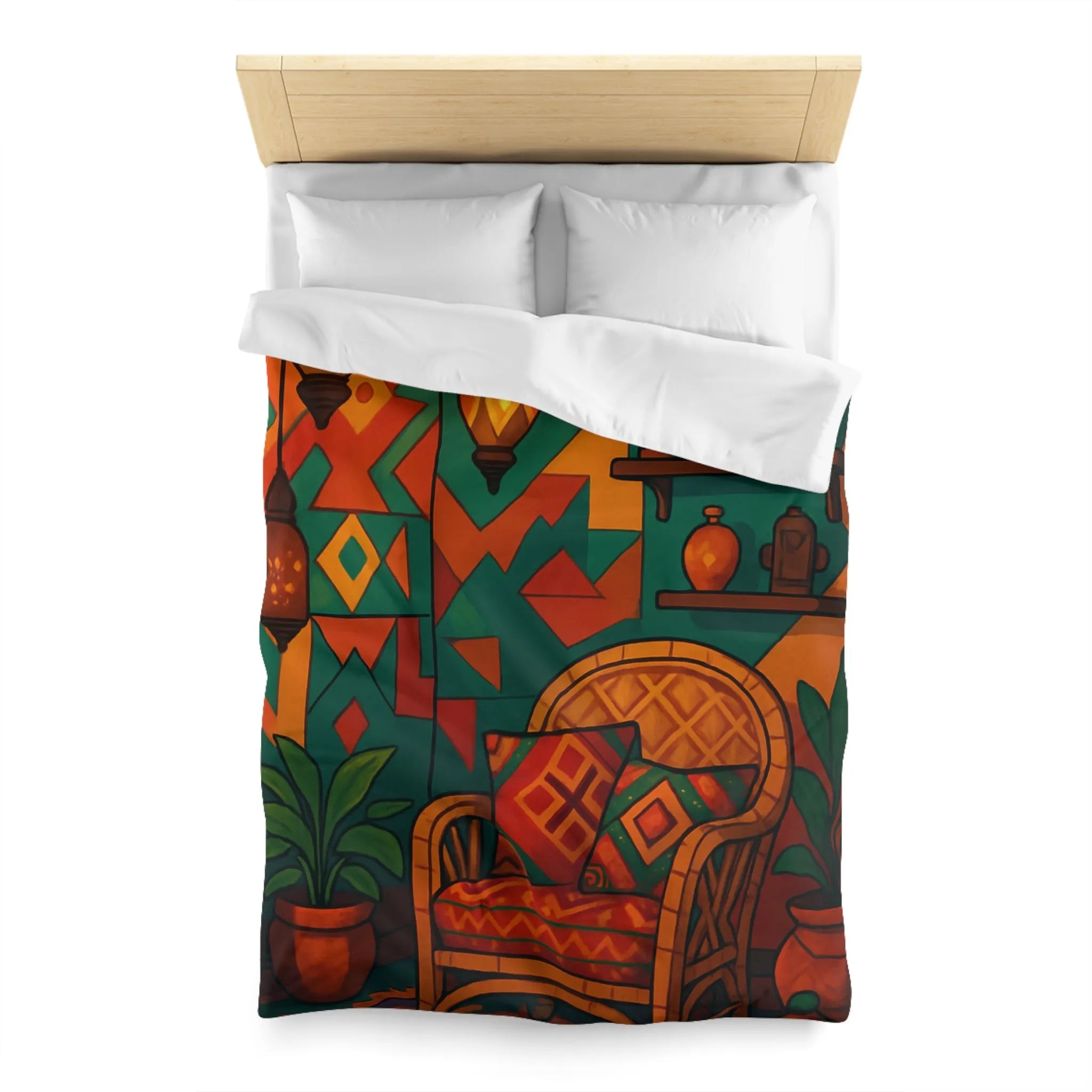 Housse de couette bohème chic aux motifs géométriques vibrants pour ambiance ethnique colorée