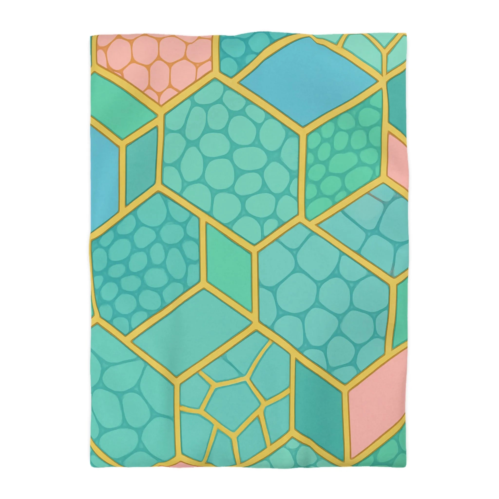 Housse de couette hexagonale pastel avec motifs géométriques et texture miel moderne