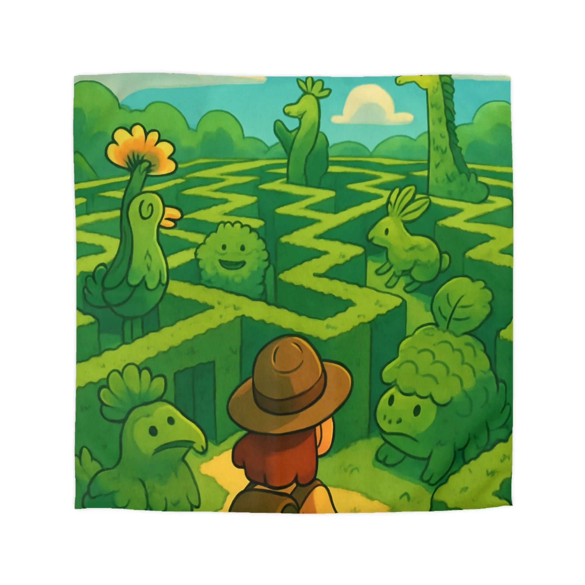 Explorez un Labyrinthe de Créatures Végétales Mystiques sur une Housse de Couette Originale