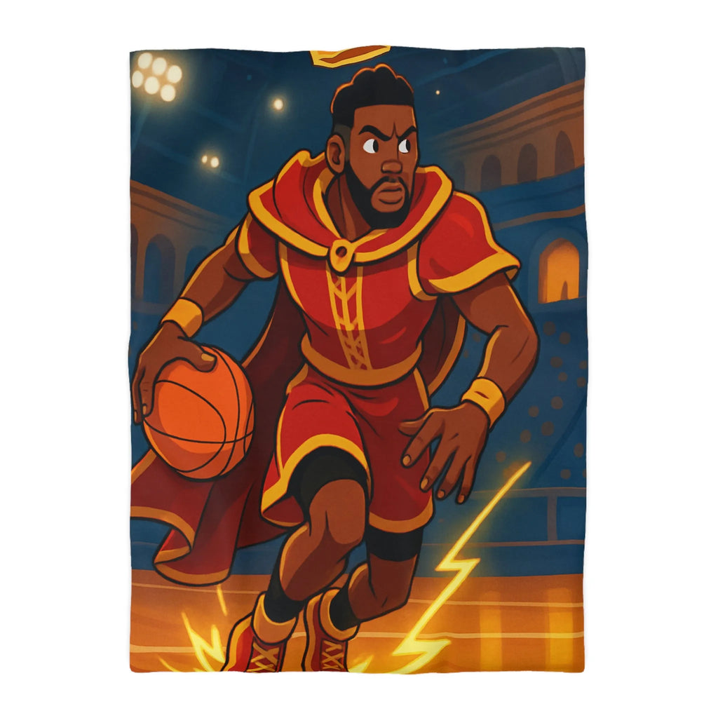 Athlète en Action avec Ballon de Basket dans Arène Lumineuse - Motif Royauté