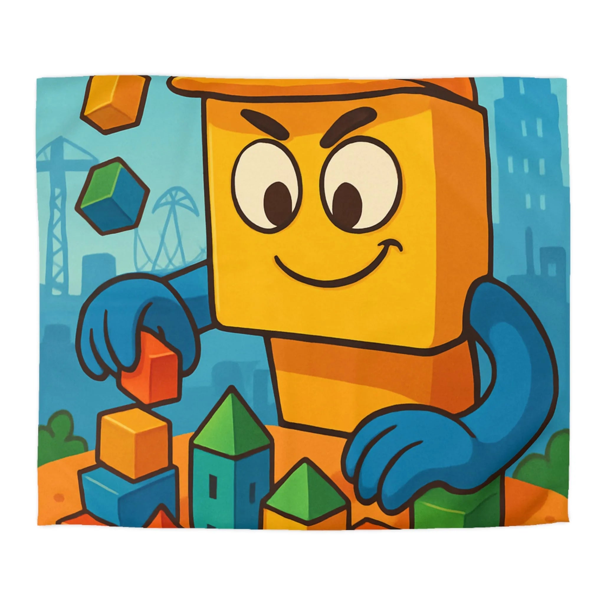 Housse de couette colorée avec motif de construction pour chambre d'enfant joyeuse