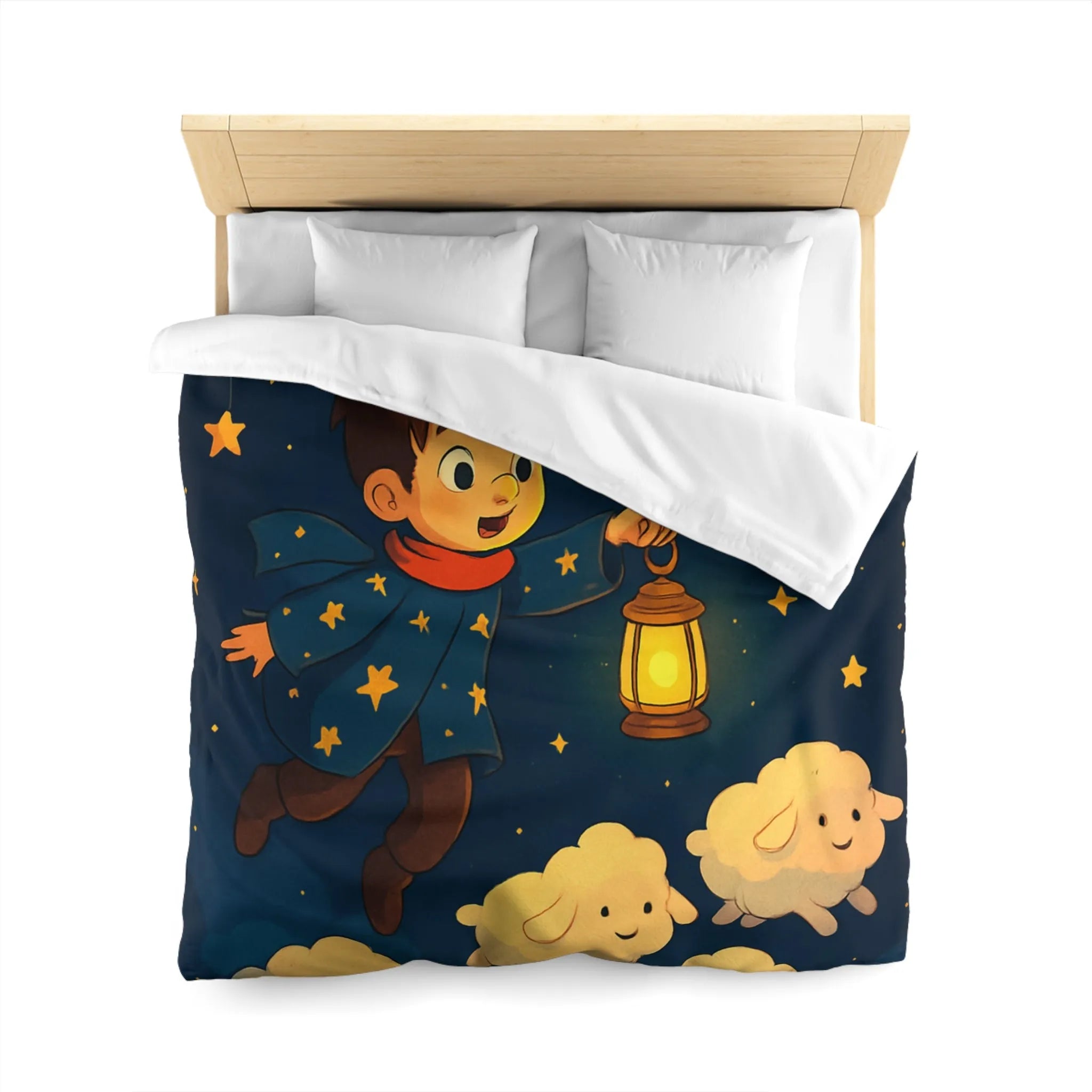 Housse de couette enfant rêveur avec étoiles, lune et moutons volants mignons