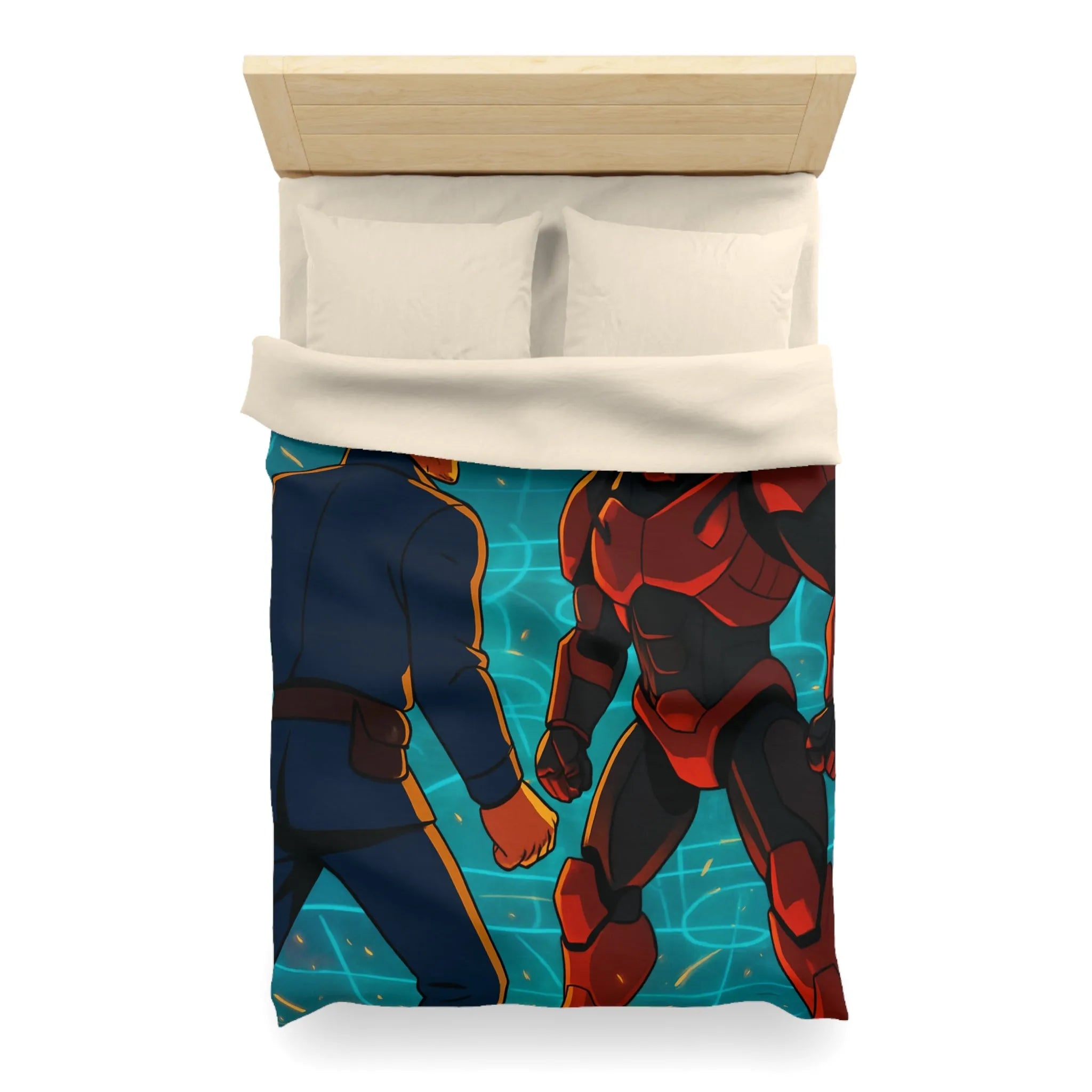 Housse de Couette avec Design Futuriste de Robot et Personnage en Armure Rouge