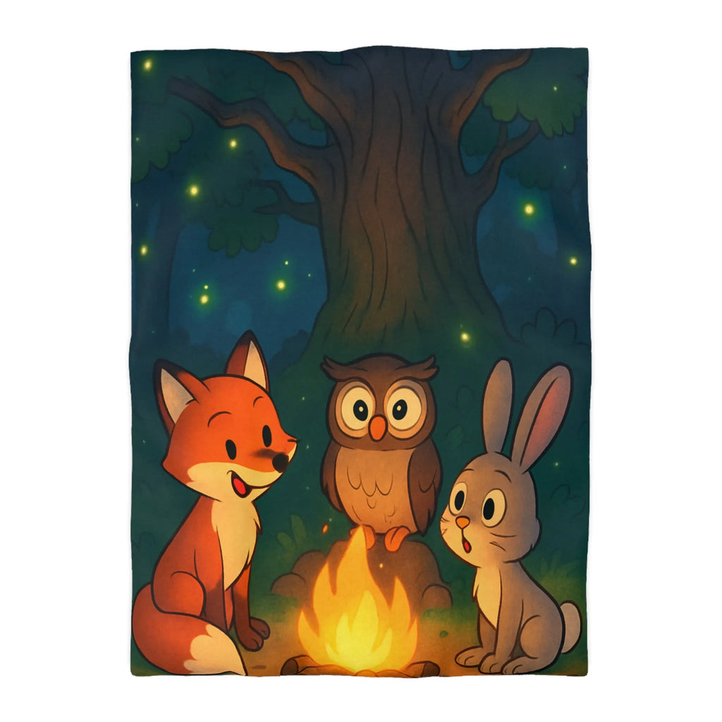 Housse de couette forêt mystique animaux autour du feu sous ciel étoilé magique