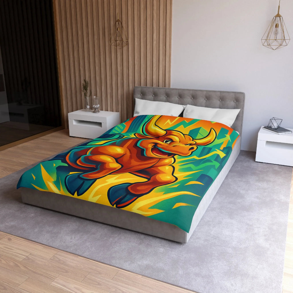 Housse de couette dynamique avec illustration de taureau énergique et motifs de croissance économique