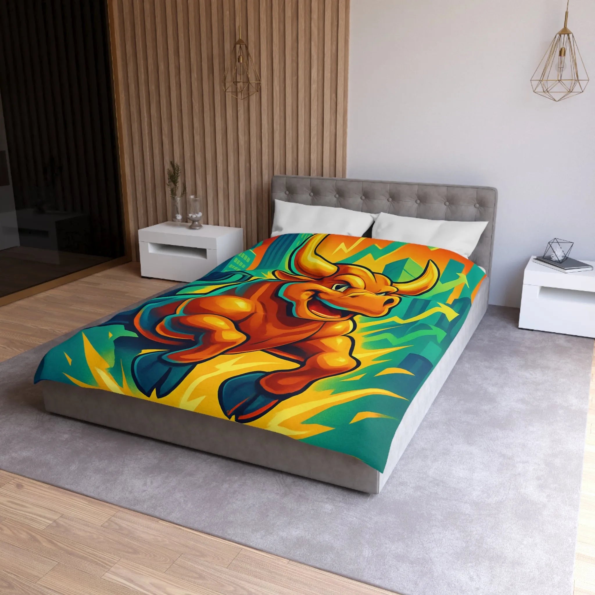 Housse de couette dynamique avec illustration de taureau énergique et motifs de croissance économique