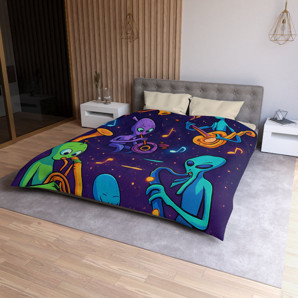 Housse de Couette Motif Aliens Musiciens Colorés Enchantant L'univers Spatial Fantastique